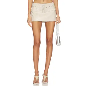 LAMARQUE x REVOLVE Harlen Faux Leather Studded Skirt in Ecru