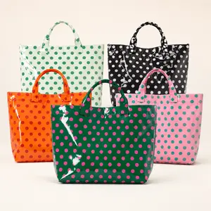 Trendy New Polka Dot Color Block Tote Bag for Women, Waterproof PVC Large Capacity Handbag, Fashionable Summer Beach Pool Shoulder Purse, Spacious Travel Storage Organizer Bag, Versatile Social Media Viral Top-Handle Satchel Gift for Her