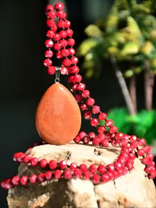 Vintage Red Agate Beaded Necklace, Boho Style Water Drop Shaped Pendant Necklace for Women, Fashion Jewelry Accessories for Daily Wear
