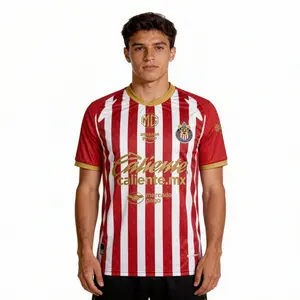 2627 Chivas CD Guadalajara Home Jersey Vintage Mexico Red Stripe Short Sleeve Top Football Jersey LIGAMX