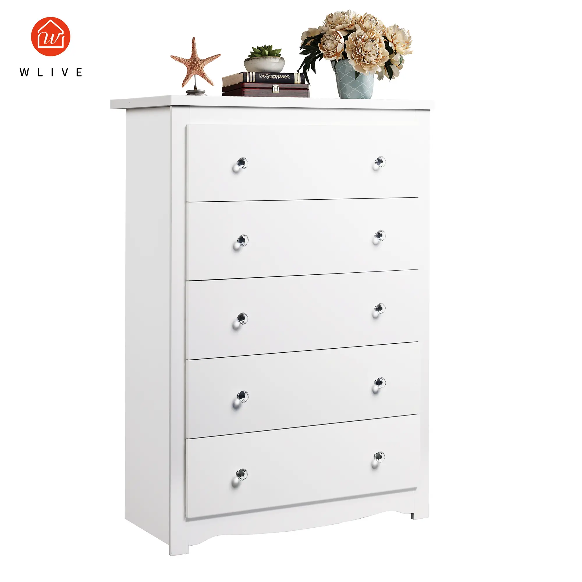 WLIVE Minimal Design 5-Drawer Wood Dresser | 39.1"W Storage Cabinet / Steel Frame | Bedroom Chest of Drawers|Nightstand Alternative| Organizer