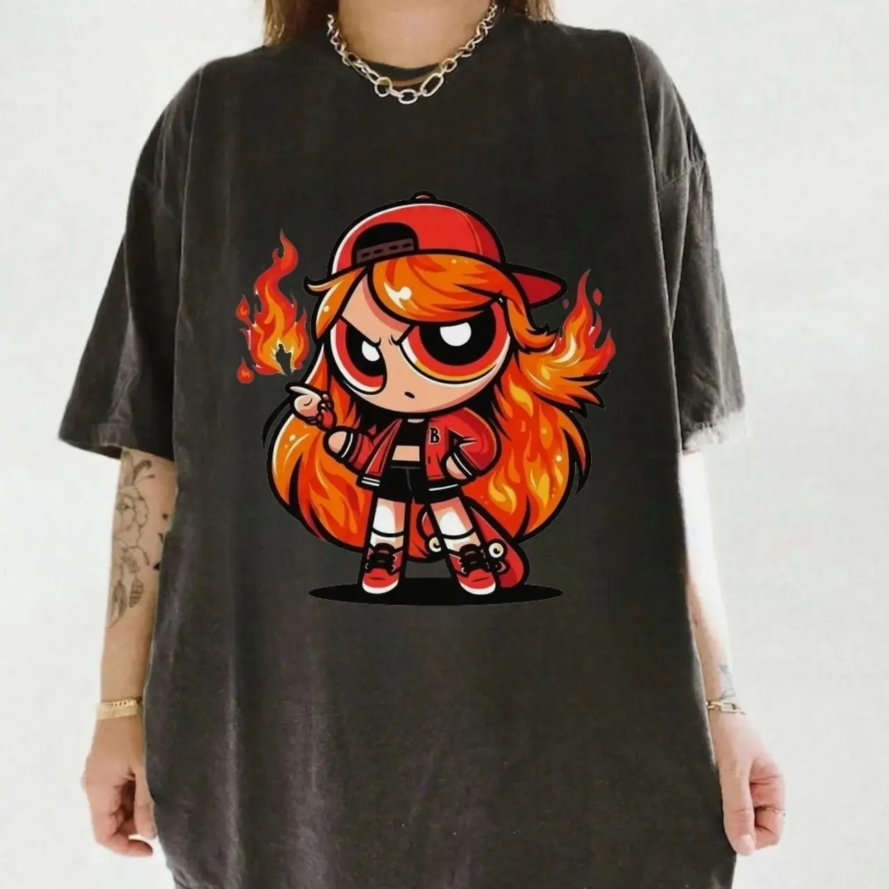 Vintage #Powerpuf Girl Character Fire TShirt, Y2K #Powerpuf Fitness Shirt, Bodybuilding Shirt, Pump Cover Gym Tee for Men Women