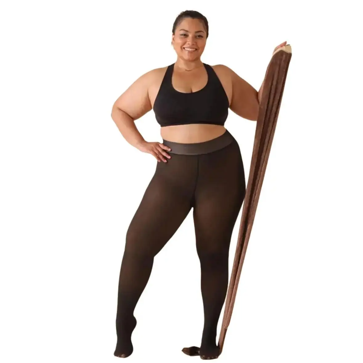 Yummy Tone Women's Winter Warm Fleece Lined Leggings for Black Women Black Warm Sheer Pantyhose for Dark Skin and Brown Skin (Shade #2)