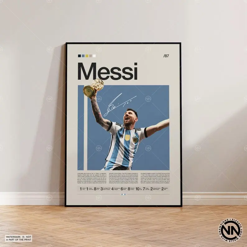 Lionel Messi Poster, Argentina Soccer Print, Soccer Gifts, Sports Poster, Football Player Poster, Soccer Wall Art, Sports Bedroom Posters