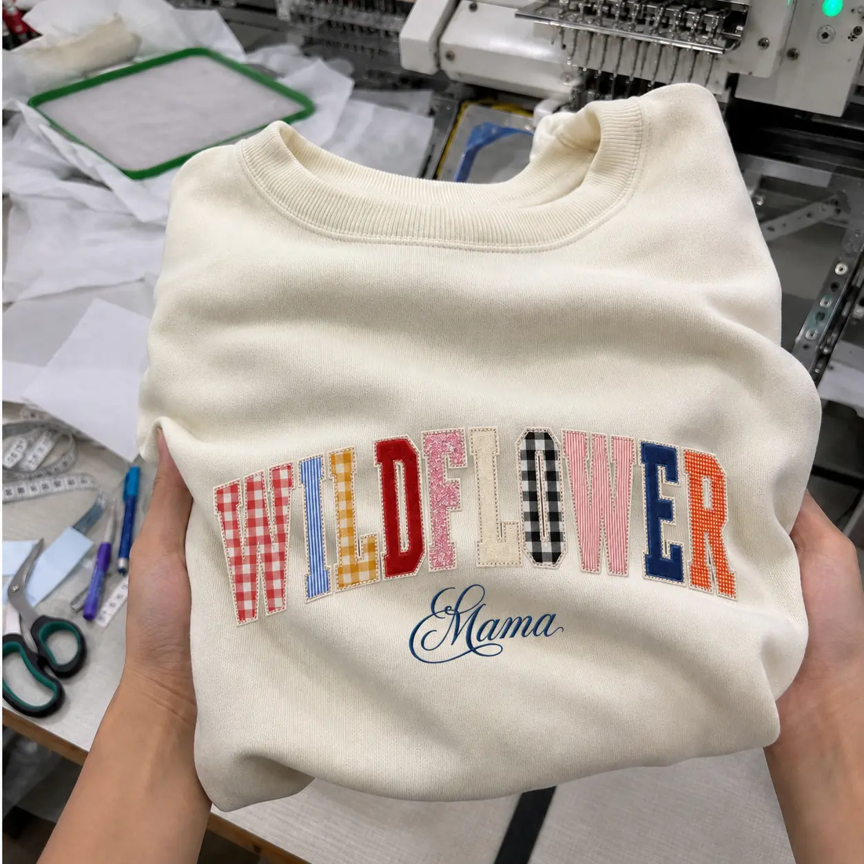 Personalized Embroidered Patchwork Sweatshirt Cute Floral Varsity Letters