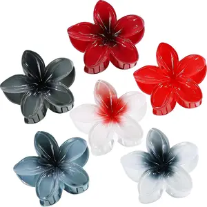 Flower Hair Clips 6 count Hawaiian Claw Clips for Vacation Hibiscus Hair Claw Clips Cute Large Hair Clips for Thick and Thin Hair Plumeria Hair Accessories for Women Girls -Dark Color