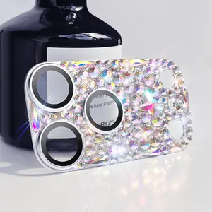 Bling Diamond Camera Lens Protector Compatible with iPhone 17 Pro Max, Metal Glitter Gem Camera Cover，9H Tempered Glass lens full Screen Sparkle Rhinestone Protector fit for iPhone 17 Pro, iPhone 17 Ari, iPhone 17