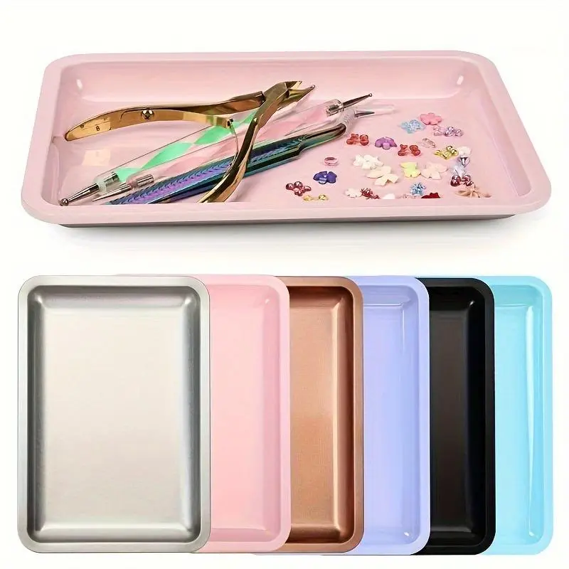 Manicure Brush Tool Storage Tray Square Nail Art Equipment Storage Stainless Steel Manicure Cosmetic Work Tray Dish Decor Plates Manicure Studio Scenery Beauty Supplies Organizer Durable Storage Organizer