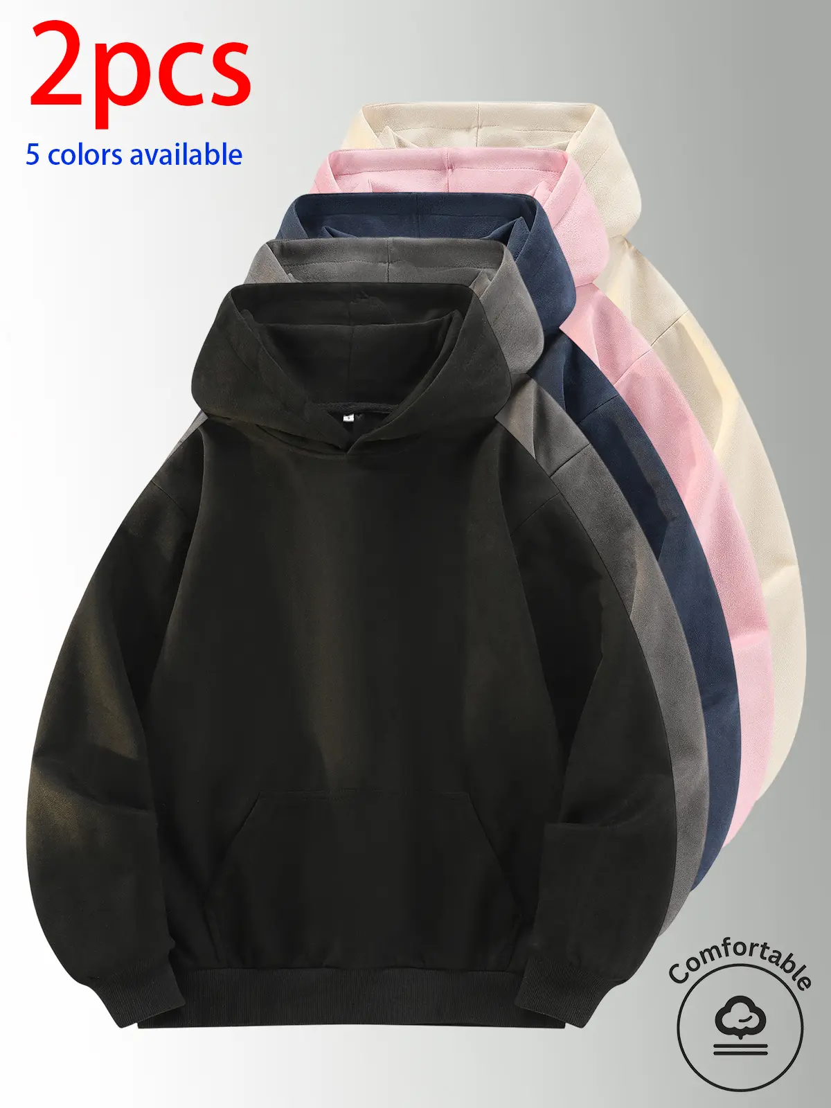 Men’s two-piece set: hooded sweatshirt and suede cardigan with long sleeves.Relaxed long-sleeve pullover hoodie with a front kangaroo pocket, minimalist no-print design, loose fit that conceals bulges and creates a slimming look, available in multiple col