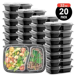 SJPACK Meal Prep Containers 20 pack 2 Compartment with Lids, Food Storage Bento BPA Free | Stackable | Reusable Lunch Boxes, Microwave/Dishwasher, Freezer Safe, Portion Control (32 oz) Kitchen Cover