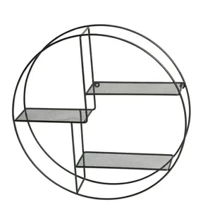 3-Tier Steel 21.65 L Circle Wall Shelf Black