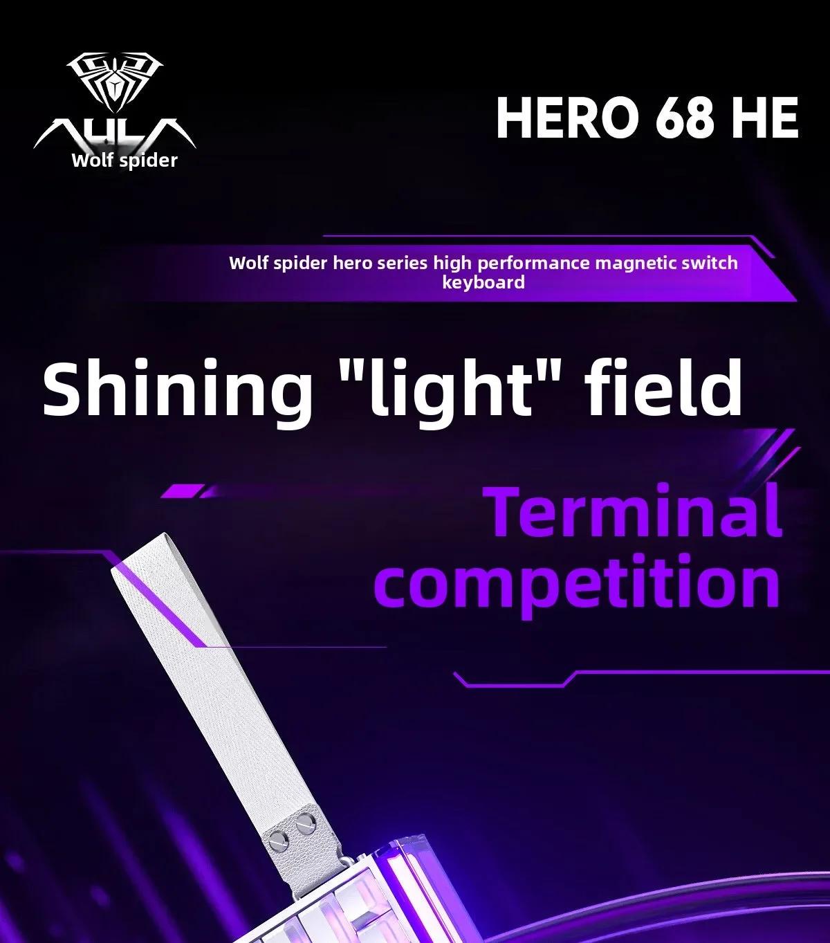 AULA HERO 68HE 60% Gaming Keyboard Wired Hall Effect Magnetic Switch with Adjustable Actuation Rapid Trigger Mode 8K Hz Polling Rate 0.125ms Latency Side Printed PBT Keycaps RGB Backlit
