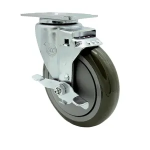 Service Caster MCM-SCC-SS20S514-PPUB-TLB Replacement Caster for McMaster Carr Caster 8359T441 - Stainless Steel Swivel Top Plate Caster with 5 in. Gray Polyurethane Wheel & Top Locking Brake