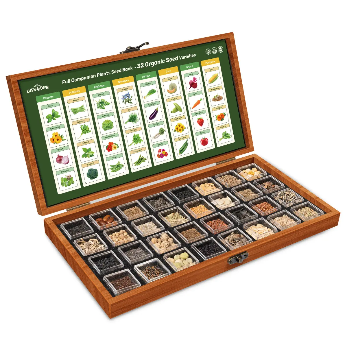LUSH&DEW Full Companion Plants Seed Bank - 32 Organic Garden Plant Seed Varieties with Vegetables, Herbs, Flowers LUSH&DEW Full Companion Plants Seed Bank - 32 Organic Garden Plant Seed Varieties with Vegetables, Herbs, Flowers