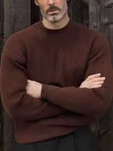 Men's Crew Neck Wool Long Sleeve Fitted Sweater, Thick Casual Plain Knitwear with Twisted Design, Perfect for Fall & Winter, Fashionable Men's Tops