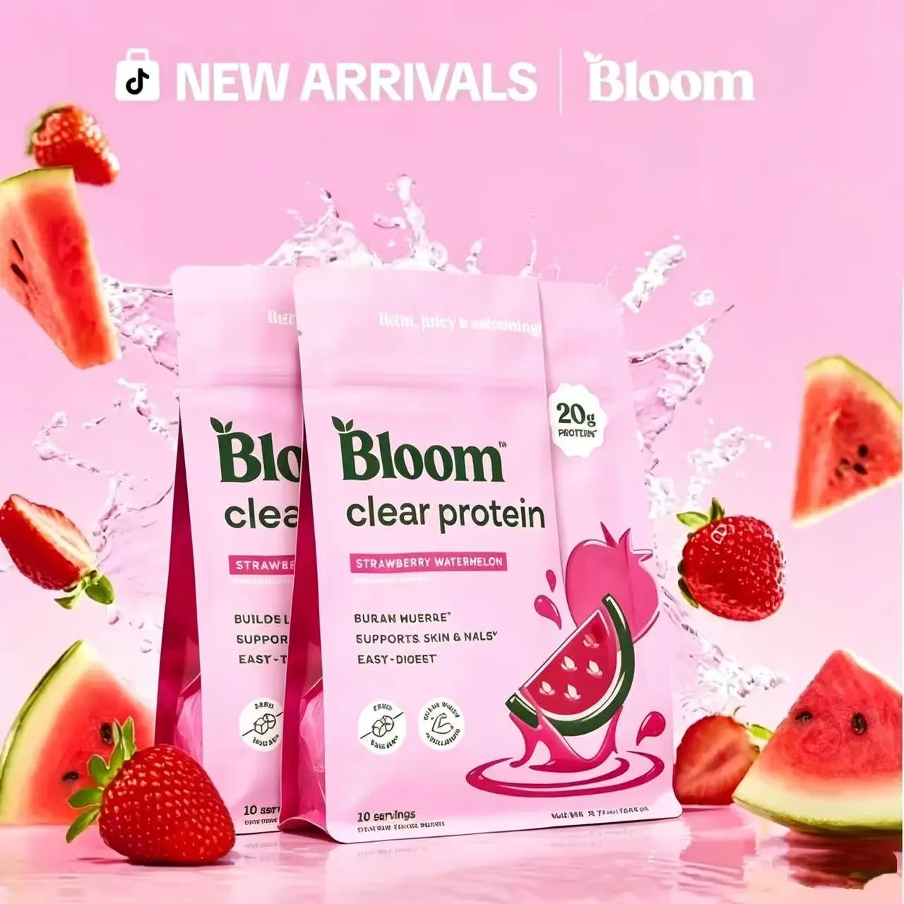Bloom Nutrition Clear Protein - Clear Whey + Collagen Protein Blend | 20g Protein, 90 Calories, 0g Sugar, Light & Refreshing Fruity Drink | Protein for Women