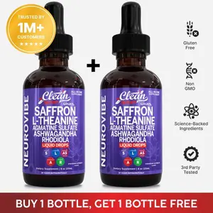 Clean Nutra BOGO | Saffron, L-Theanine, Ashwagandha, Rhodiola, Agmatine, Sulfate & More for Calm Mood & Focus Support Liquid Drops – NeuroVibe Clean Nutra BOGO | Saffron, L-Theanine, Ashwagandha, Rhodiola, Agmatine, Sulfate & More for Calm Mood & Focus Support Liquid Drops – NeuroVibe