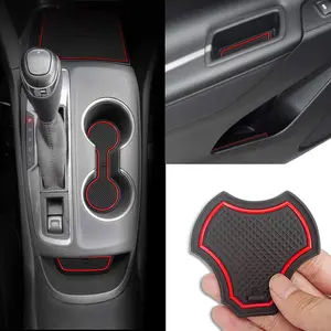 Anti dust Mats for Chevy Equinox Accessories 2018 2019 2020 2021 2022 2023 2024 Interior Custom Fit Door Pocket Liners Cup Holder Pads Console Mats(14pcs/Set) (Red Trim)