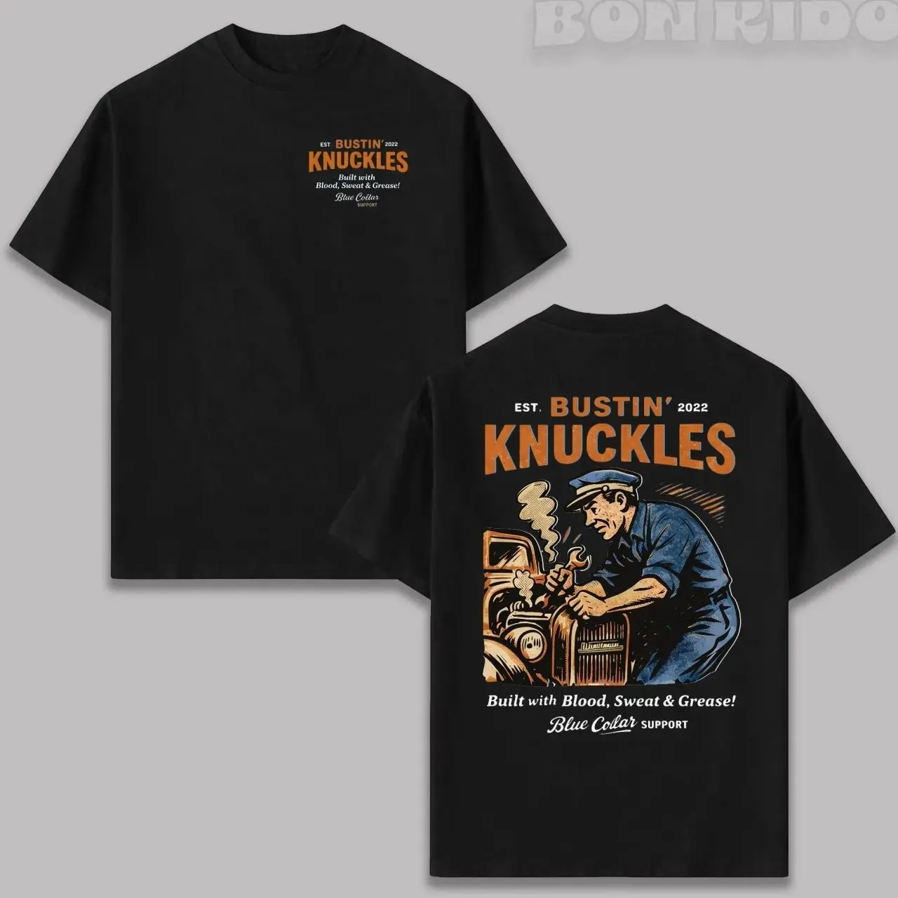 Bustin' Knuckles 2.0 Cotton Breathable Short-Sleeve T-Shirt, Vintage Mechanic Prints Graphic Top, Menswear Gift for Men SUJ