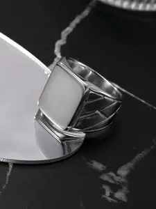 Silver Color Geometric Block Ring, Tough Lines Design, Daily Wear Fashion Accessory, Stylish Enhancer, Trendy Jewelry Item