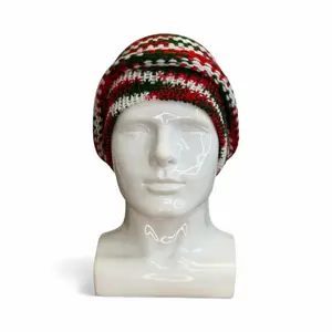 Christmas Special Chapeau Handmade Beanie Hat Knitted in Festive Red Green and White Stripes