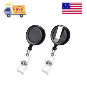 2 Pack Retractable Name Badge Holder Reel with Belt Clip for Teachers, Students, Office Workers (Black)