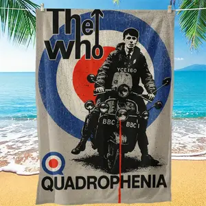 The Who Quadrophenia skateboard-style beach towel - Large size with retro design, classic target decoration. Made of durable fabric suitable for use on beaches, swimming pools and outdoors. Summer accessory, bold pattern print, bright colors, picnic blank