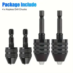 4PCS Hex Shank Keyless Drill Chuck Adapter, Drill Bit Adapter, 0.3-6.5 mm & 0.3-3.6 mm Chucks, Screwdriver Impact Converter