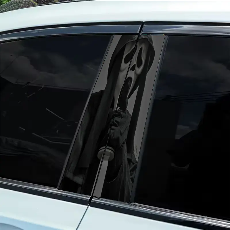 Halloween Horror Skull Man 2PC Vinyl Sticker, Car Door Post Protection Sticker-B Post, Easy Sticker and Easy Tear, Sunscreen, Waterproof and Scratch-proof, Car Decal, Vehicle Decoration, Premium Skull Stickers