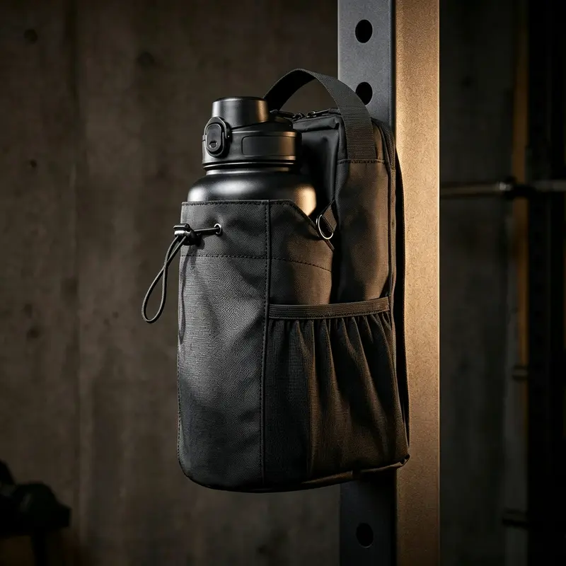 Adults' Functional Magnetic Gym Bag - Adjustable Strap, 3-Way Magnetic Water Bottle Holder Pouch, Hands-Free Organizer with Phone Pocket, Secure Water-Repellent High-Density Oxford Cloth Bag, Tactical Look for Gym Workouts, Zip Compartments