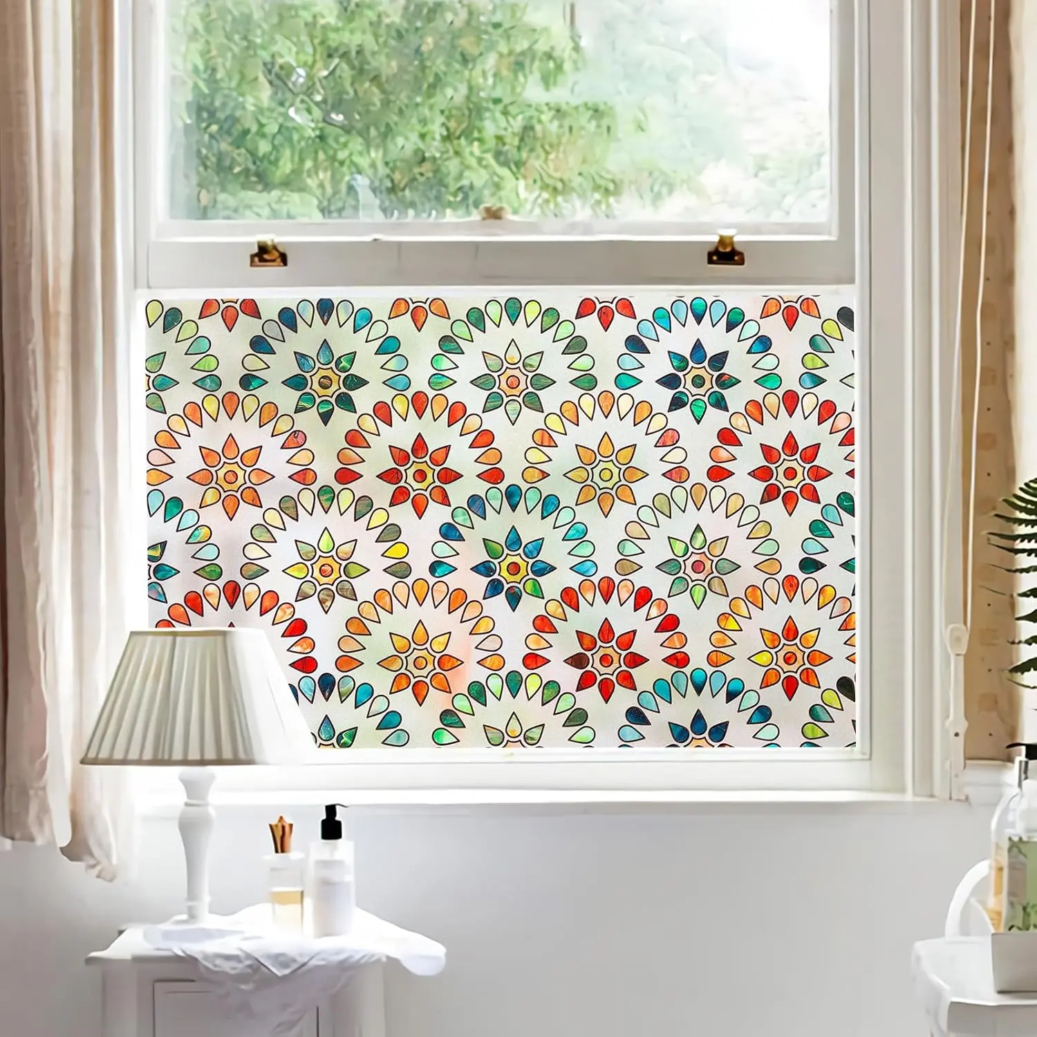 Retro Stain Glass Window Film for Glass Bas- Texture 2nd Generation Frosted Film Two-Way  Day and Night 3D Static Stained Glass Cling Tint (S629, 17.7in X 78.7in)