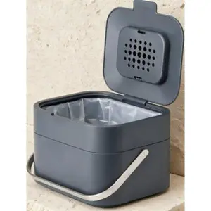 Odor-Control Compost Bin Food Waste Container 1 Gallon 4 Liter with Ventilation System Reusable Kitchen Caddy Filter Technology Graphite Design