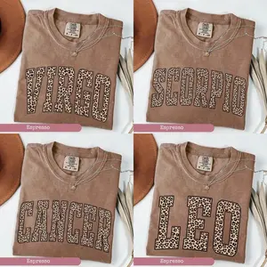 Comfort Colors Retro Zodiac T-Shirt - Espresso Color, Leopard Print Astrology Sign Tee, Astrology Lover Graphic Printed Shirt, Comfy Fabric Graphic Tee  - LORA ATCHER