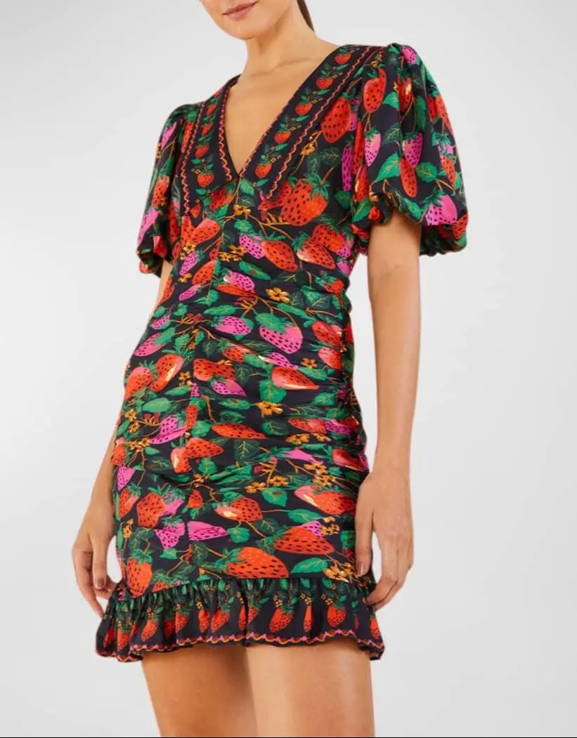 FARM Rio Lady Strawberry Puff-Sleeve Mini Dress - TikTok Shop
