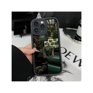 Forest Green Collage Butterfly Phone Case For IPhone 16 15 14 Pro Max 13 12 11 XR XS Plus Shockproof Full Camera Protection Durable Slim Silicone Cover Cellphone Protective