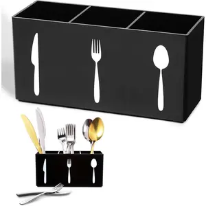 Black Utensil Holder Cutlery Organizer Silverware Organizer Countertop 3 Compartments Knife Spoon Fork Holder Flatware Holders Tableware Box for Cabinet Dining Room