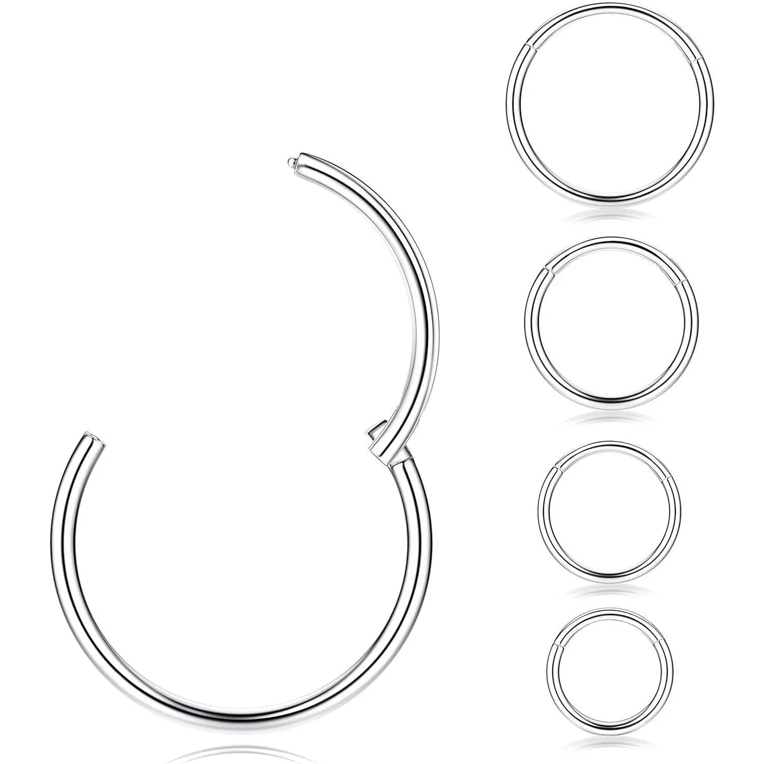 FINREZIO 5Pcs G23 Titanium 20G 18G 16G Clicker Body Piercing Rings Nose Rings Hoops for Septum Cartilage Daith Rook Lip Tragus Helix Conch Ear Lobe Earrings Hypoallergenic Nose Piercing Jewelry Women Men 6/7/8/9/10mm Daily