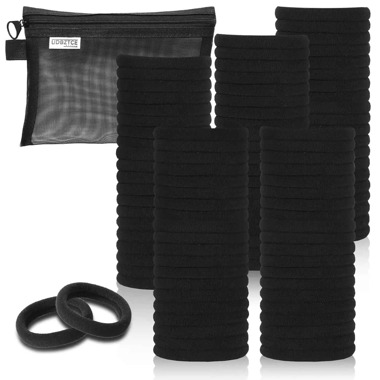 Black Hair Ties, 100 Pack Nylon Elastic Bands for Women, Seamless -Free Ponytail Holders, Thick Hair Accessories. (black)