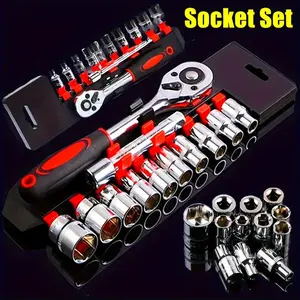 Socket Wrench Set, 1/4 Drive Wrench Tool Kit, Durable & Versatile Socket Wrench Tool Kit for Car, Boat, Motorcycle & Bicycle Repairs