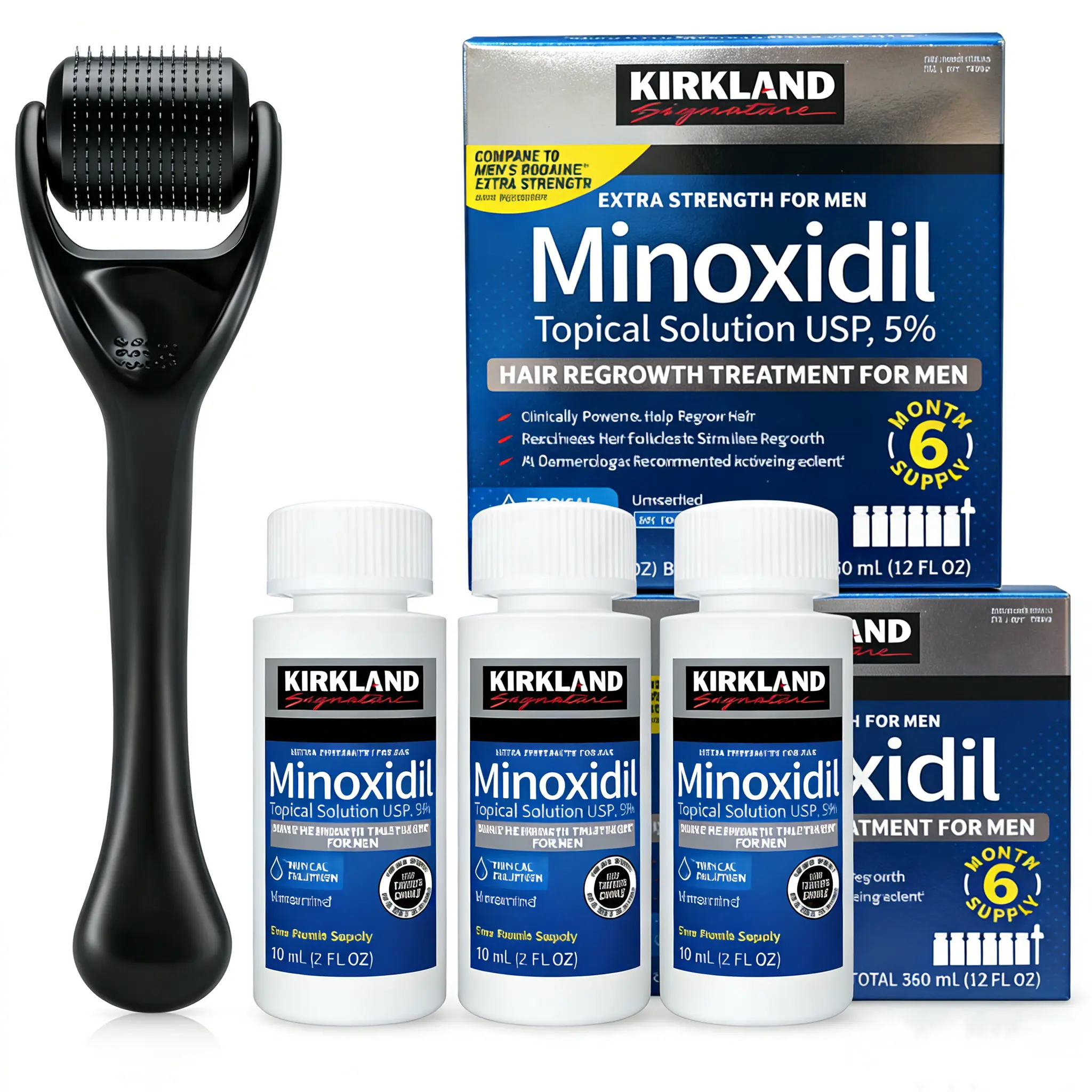 Kirkland Signature 5% MinoxidilExtraStrengthHairRegrowthTreatment Men's USPTopicalLiquidwithDropper,PeppermintCastorRosemaryBiotinHaircareFormula