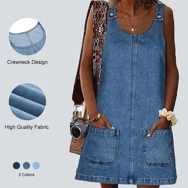 Imily Bela Women's Blue Sleeveless Casual Denim Dress Crewneck Vintage Overall Mini Dress with Pockets 2025 Trendy Jean Romper