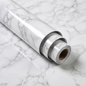 1 Roll Marble Peel and Stick Wallpaper, Glossy Calacatta Style, Waterproof & Oil-Proof, Ideal for Rental Kitchen Countertop Makeover, Marble Pattern Wallpaper