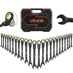 VEVOR Flex-Head Ratcheting Wrench Set, 24-Piece SAE and Metric, 72 Teeth, Cr-V Steel Ratchet Flexible Combination Wrench Set with Storage Case, for General Household and Automotive Repairs, Black, 24-In-One Tool Kits, Cr-V Tool Kits
