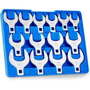 Tech 14 Piece Jumbo Crowfoot Wrench Set, SAE Crows Foot Wrench Set for 1-1/16" to 2" Flare Nuts for 1/2" Drive Rachets Extenders, Cr-V Steel Crowfoot Wrenches with Phosphating & Carry Case