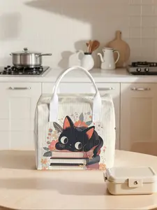 Cat Pattern Lunch Bag, Portable Insulated Handbag, Non-Contact, Suitable for Work, School, Picnic, Travel, All Seasons, Casual Style