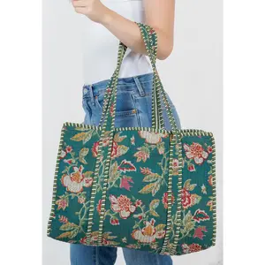 EVERGREEN GARDEN REVERSIBLE QUILTED TOTE BAG