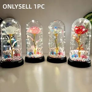 1pc 7-Color Glow Rose in Glass Dome Light – Color Changing LED Flower Sculpture for Valentine’s Day, Christmas, Birthday, Anniversary & Wedding, Romantic Mood Lamp Gift for Women, Gift for Her, Cozy Aesthetic Bedroom Decor