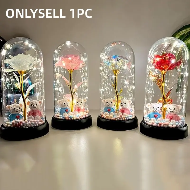 1pc 7-Color Glow Rose in Glass Dome Light – Decorative Lighting, Color Changing LED Flower Sculpture for Valentine’s Day, Christmas, Birthday, Anniversary & Wedding, Romantic Mood Lamp Gift for Women, Gift for Her, Cozy Aesthetic Bedroom Decor