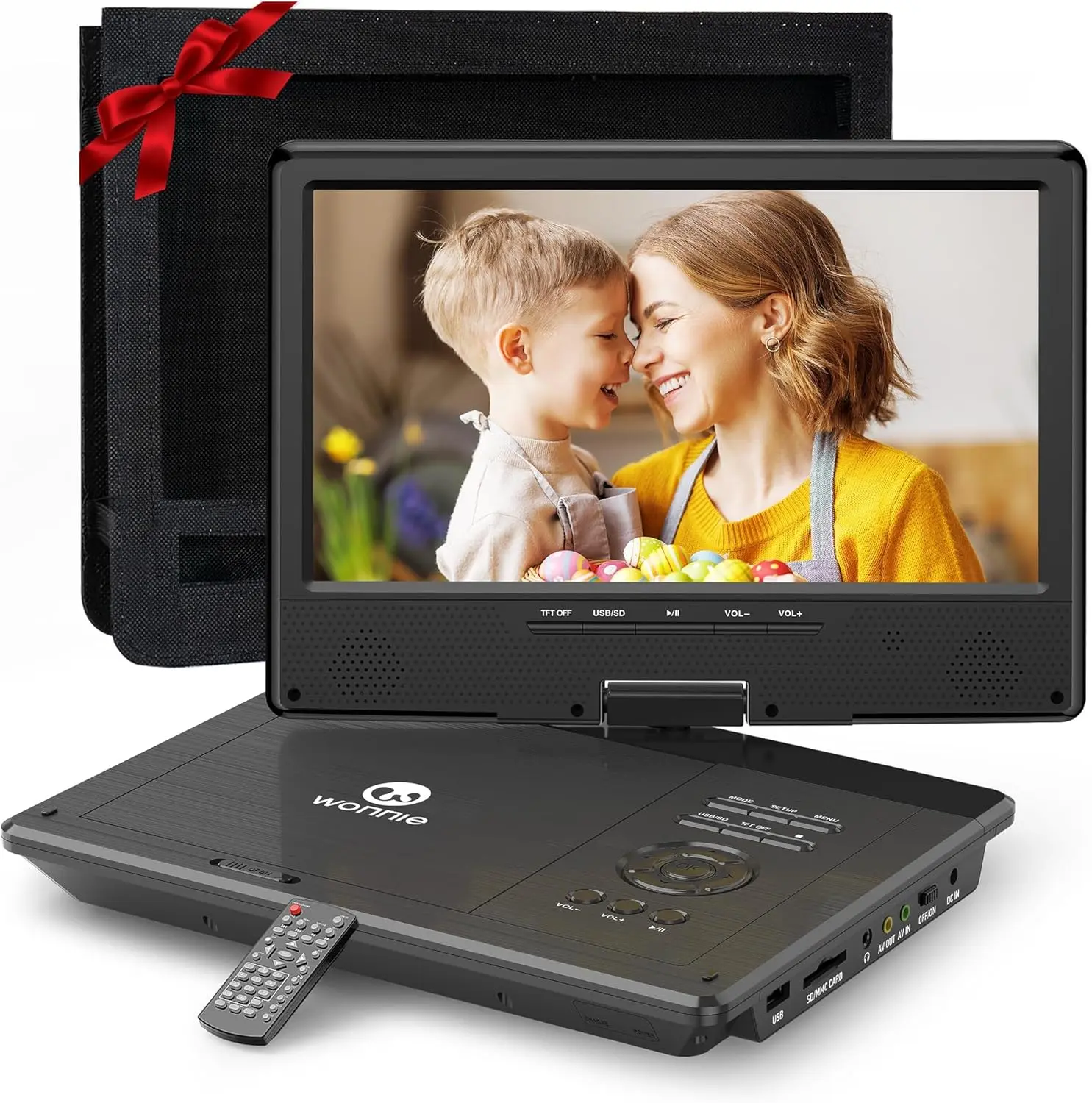 12.5 Inch Portable DVD Player with 10.5 Inch Swivel  Screen, with  Headrest Case, 5-Hour Rechargeable ,  Charger and AC Adapter, Supports USB/SD Card/Sync TV,  Regions