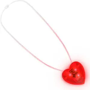 Red Flashing LED Light Up Heart Necklace with 3 Light Modes Flash Blink Steady Perfect for Valentine's Day Festivals & More Batteries Included